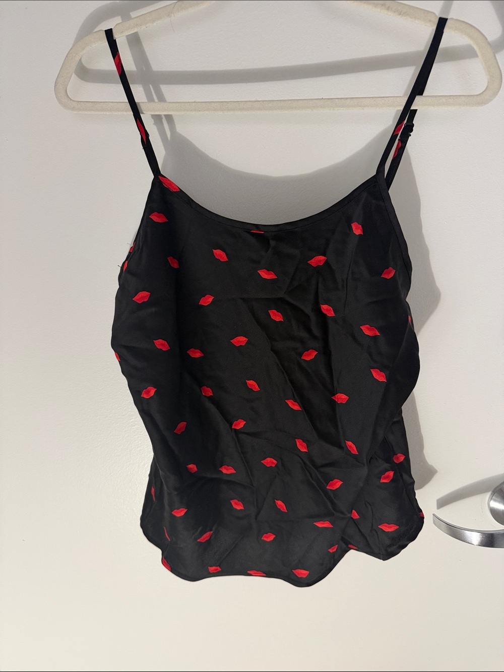 a new day Black Cami with Red Lip Motif